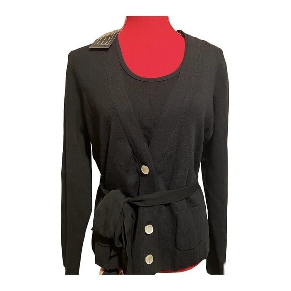 Due per Due Collection 2 Piece Solid Black Long Sleeve Cardigan And Top Size XL - Picture 1 of 13
